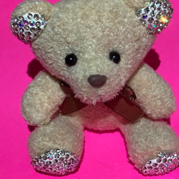 Keychain Teddy Bear Rhinestone Bling Bedazzled Charm Pendant Heart Keyring Y2K - Picture 1 of 5